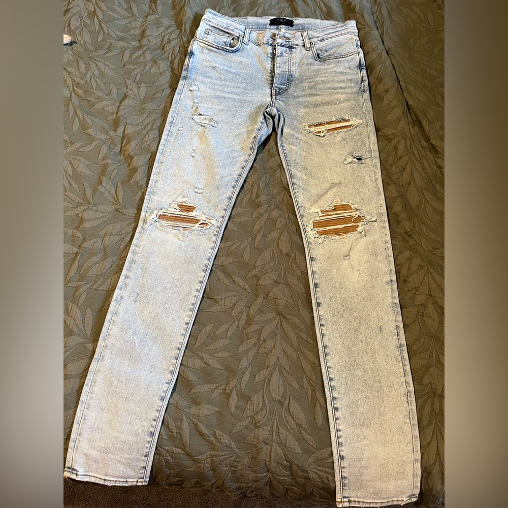 AMIRI Light Blue Men's Stretch Distressed Denim Jeans